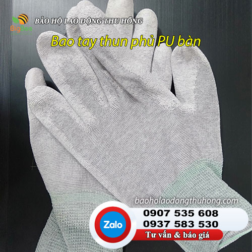 Bao tay thun phủ PU bàn đủ size S - M - L Bao tay thun phủ PU bàn màu xám 02
