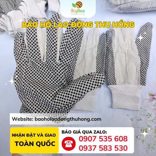 Bao tay vải chấm hạt nhựa 80g dày dặn và bền bỉ Bao tay vải chấm hạt nhựa 80g dày dặn và bền bỉ