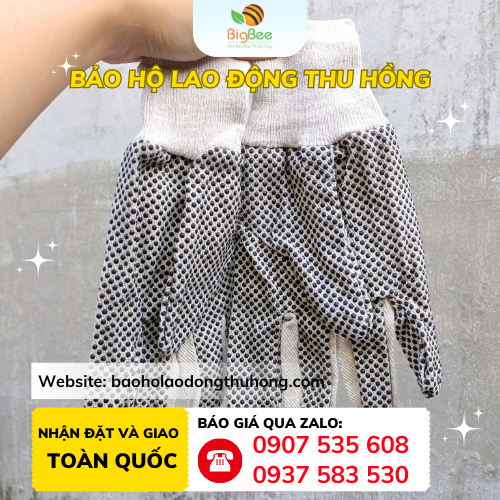 Bao tay vải chấm hạt nhựa 80g Bao tay vải chấm hạt nhựa 80g