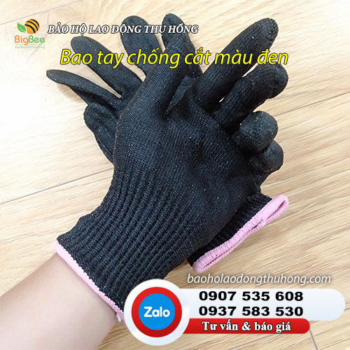 Bao tay vải chống cắt màu đen dày dặn Bao tay vải thun chống cắt màu đen freesize 01