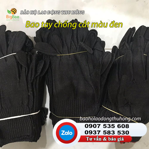 Bao tay vải chống cắt màu đen may tại xưởng Bao tay vải thun chống cắt màu đen freesize 02
