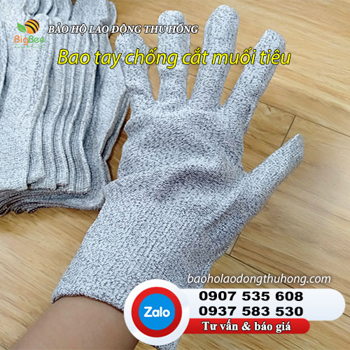 Mẫu găng tay chống cắt màu muối tiêu Bao tay vải thun chống cắt màu muối tiêu 01
