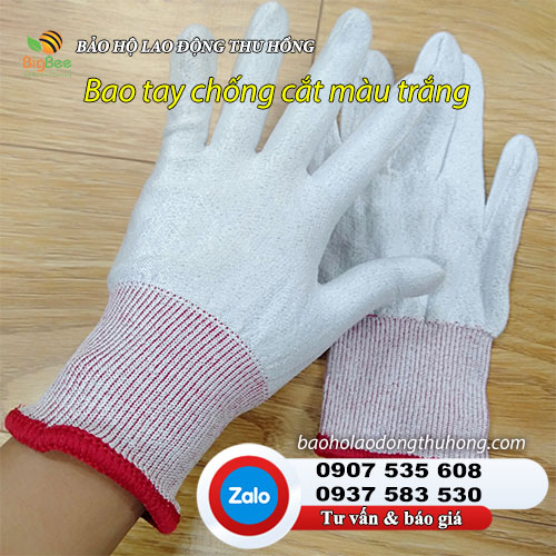 Mẫu bao tay vải chống cắt màu trắng Bao tay vải thun chống cắt màu trắng 01
