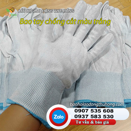 Bao tay vải chống cắt màu trắng freesize nam, nữ Bao tay vải thun chống cắt màu trắng 02