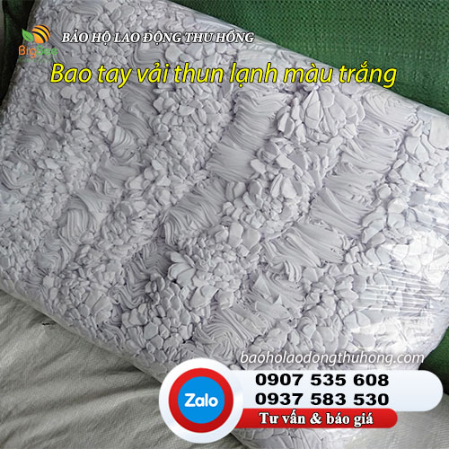 Bao tay vải thun lạnh đóng sẵn trong bao Bao tay vải thun lạnh màu trắng cho công nhân sản xuất 02