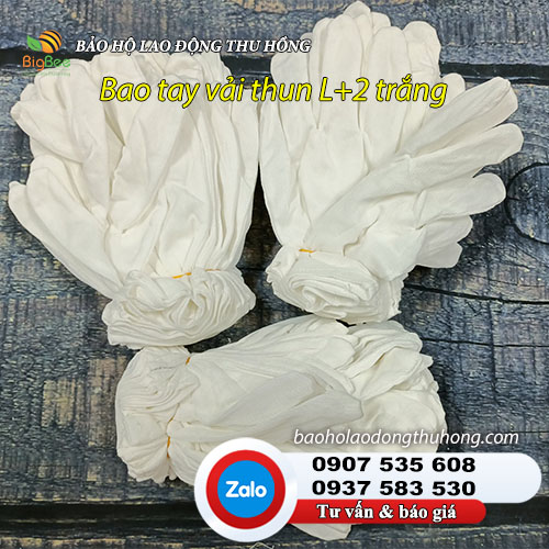 Bao tay vải thun màu trắng L+2 cổ ngắn 10 đôi Bao tay vải thun màu trắng L+2 cổ ngắn 10 đôi