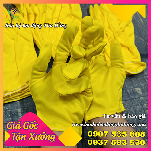 Bao tay vải thun T9 vàng xỏ ngón cho công nhân nhà máy Bao tay vải thun T9 vàng xỏ ngón cho công nhân nhà máy