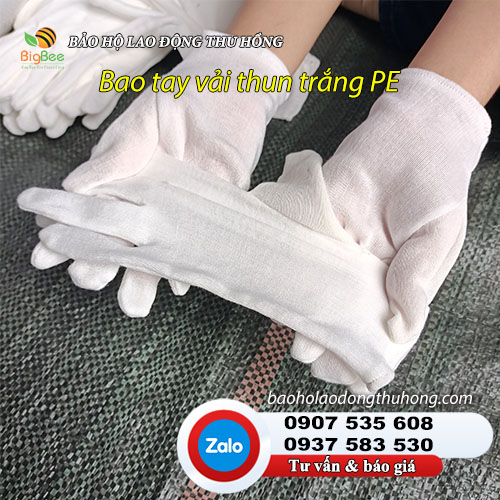 Bao tay vải trắng PE dành cho công nhân xí nghiệp, nhà máy Bao tay vải trắng PE cho công nhân nam nữ 02