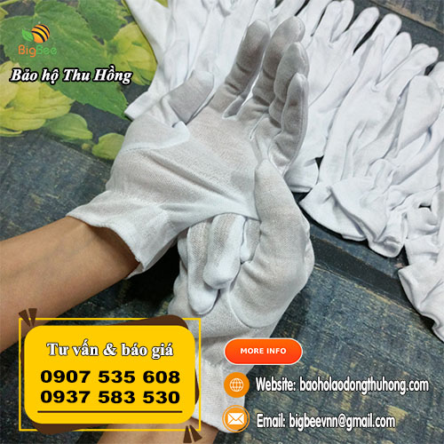 Bao tay vải trắng ráp kẻ mềm mịn dùng trong ngành điện tử Bao tay vải trắng ráp kẻ mềm mịn dùng trong ngành điện tử