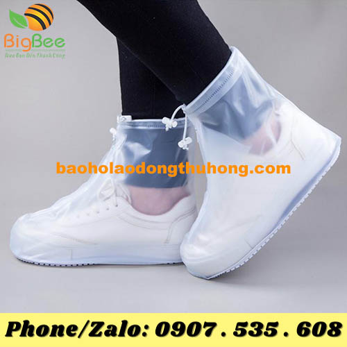 bọc giày đi mưa nhựa cổ thấp màu trắng