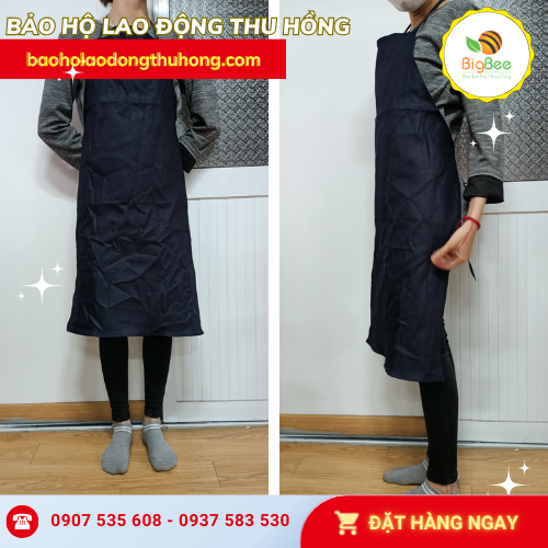 Cận cảnh các mặt của tạp dề yếm xanh jean Cận cảnh các mặt của tạp dề yếm xanh jean