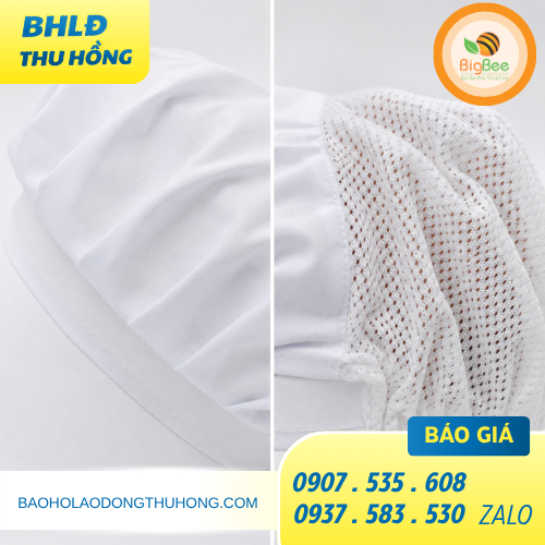 Chi tiết xếp ly ấn tượng và lớp lưới tinh xảo của nón Cận cảnh chi tiết của nón lưới trùm tóc xếp ly công nhân