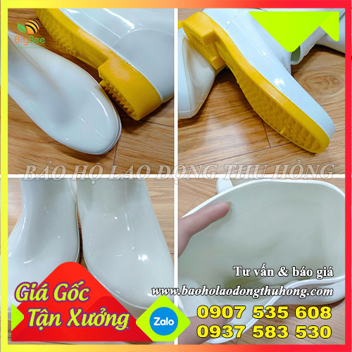 Cấu tạo phần thân và đế của ủng nhựa Thuỳ Dương trắng vàng Cấu tạo phần thân và đế của ủng nhựa Thuỳ Dương trắng vàng