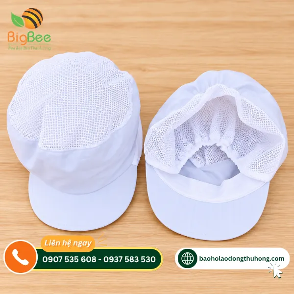 Nón trùm tóc công nhân màu trắng có lưới phía sau Nón trùm tóc công nhân màu trắng có lưới phía sau