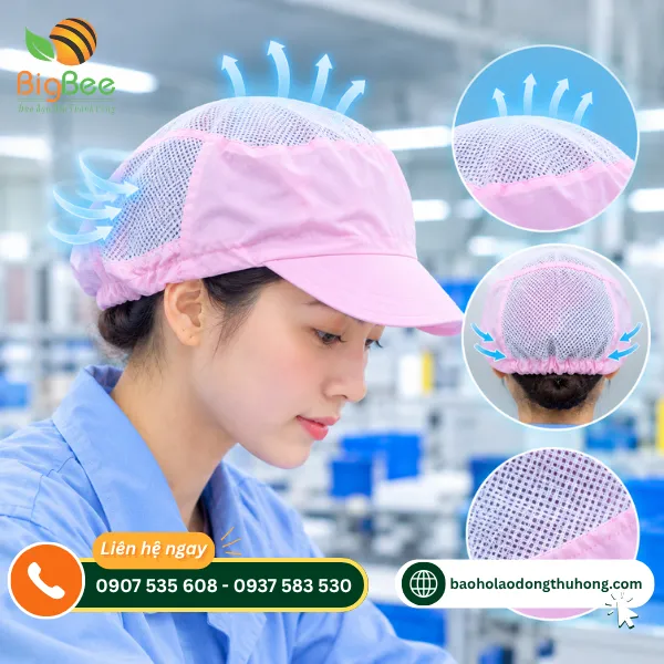 Thiết kế nón trùm tóc màu hồng với phần lưới thoáng khí Thiết kế nón trùm tóc màu hồng với phần lưới thoáng khí