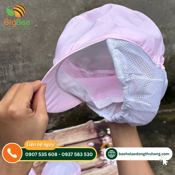 Chi tiết vành nón và lớp lưới trùm tóc công nhân Chi tiết vành nón và lớp lưới trùm tóc công nhân