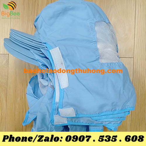 chuyên mũ vải trùm tóc thủy sản có khẩu trang màu xanh