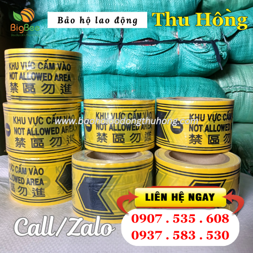 Cuộn cảnh báo vàng đen in logo sẵn Cuộn cảnh báo vàng đen in logo sẵn