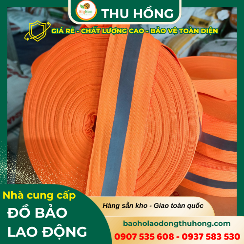 Cuộn dây vải phản quang màu cam dùng may đồng phục công trình Cuộn dây vải phản quang màu cam dùng may đồng phục công trình