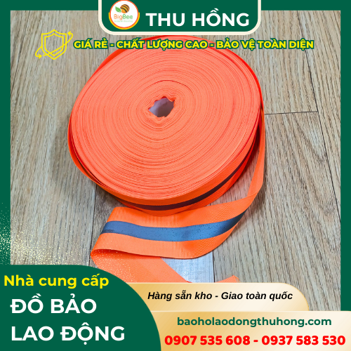 Cuộn dây vải phản quang màu cam sọc bạc Cuộn dây vải phản quang màu cam sọc bạc