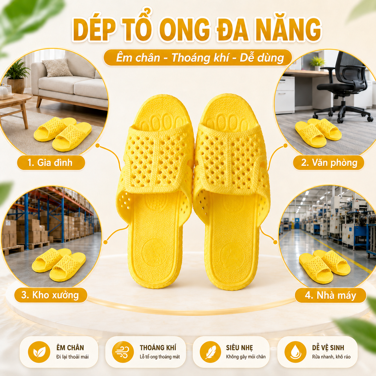 Dép tổ ong vàng Thu Hồng loại 1 ứng dụng đa năng Dép tổ ong vàng Thu Hồng loại 1 ứng dụng đa năng