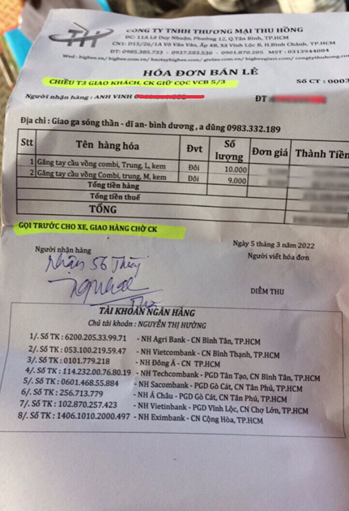 Đơn giao găng tay cao su Đông Cầu Vồng tại ga sóng thần