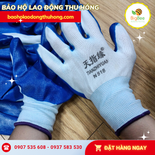 Găng tay bảo hộ phủ sơn Nitrile N518 màu xanh Găng tay bảo hộ phủ sơn Nitrile N518 màu xanh