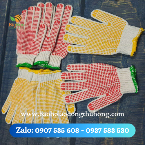 Găng tay bảo hộ sợi len phủ hạt nhựa nhiều màu 60g-70g-80g