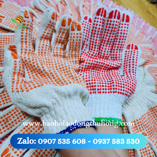 Găng tay bảo hộ sợi len phủ hạt nhựa Găng tay bảo hộ sợi len phủ hạt nhựa