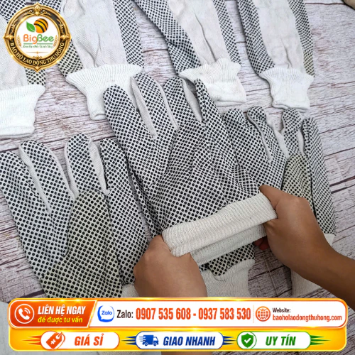 Găng tay vải bạt chấm hạt nhựa tăng ma sát Găng tay vải bạt chấm hạt nhựa tăng ma sát