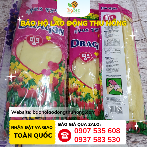 Găng tay cao su gia dụng Dragon Găng tay cao su gia dụng Dragon bịch 10 đôi chính hãng