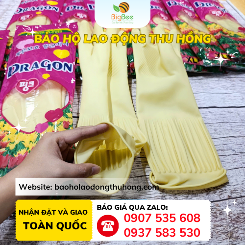 Găng tay cao su gia dụng Dragon Găng tay cao su gia dụng Dragon se viền cổ tay