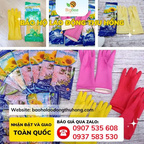 Găng tay cao su gia dụng Hướng Dương Găng tay cao su gia dụng Hướng Dương chống hoá chất size 6 - 7 - 8 - 9