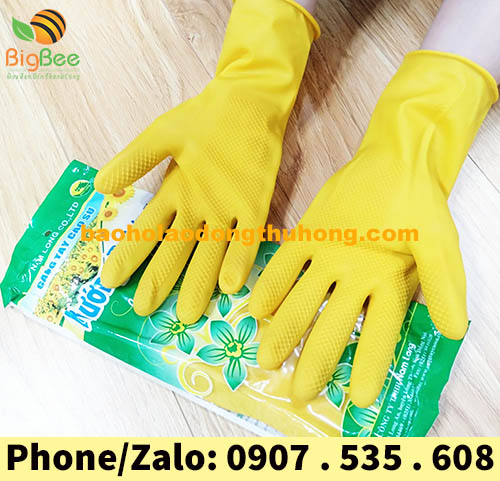găng tay cao su hướng dương size trung màu vàng