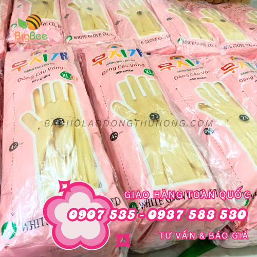 Găng tay cao su nếp nhăn Đông Cầu Vồng size S M L XL Găng tay cao su nếp nhăn Đông Cầu Vồng size S M L XL
