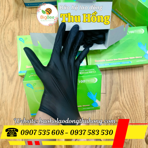 Găng tay cao su Nitrile màu đen 4g không bột Găng tay cao su Nitrile màu đen 4g không bột