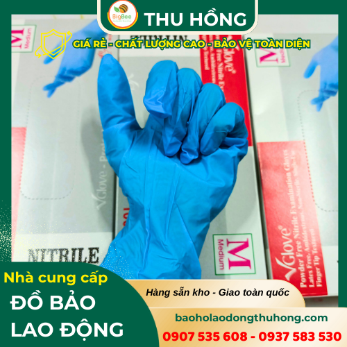 Găng tay cao su Nitrile màu xanh Vglove