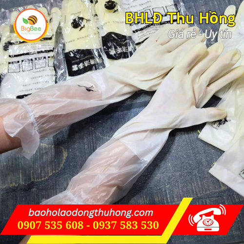 Găng tay cao su siêu dai màu trắng trong suốt Găng tay cao su siêu dai màu trắng trong suốt