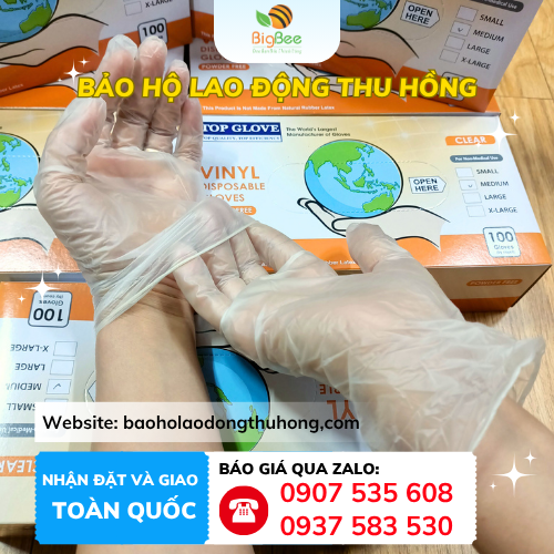 Găng tay cao su Vinyl Top Glove dẻo dai, khó rách Găng tay cao su Vinyl Top Glove dẻo dai, khó rách