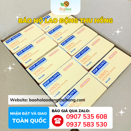 Thùng 10 hộp găng tay Vinyl Top Glove đóng sẵn Găng tay cao su Vinyl Top Glove giá rẻ sẵn thùng 10 hộp tại kho