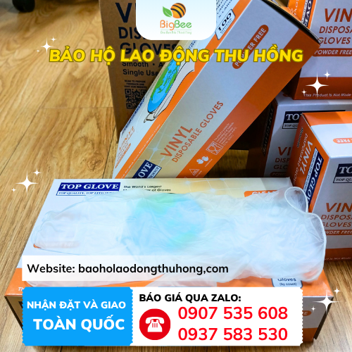 Găng tay cao su vinyl Top Glove trong suốt không màu Găng tay cao su vinyl Top Glove trong suốt không màu
