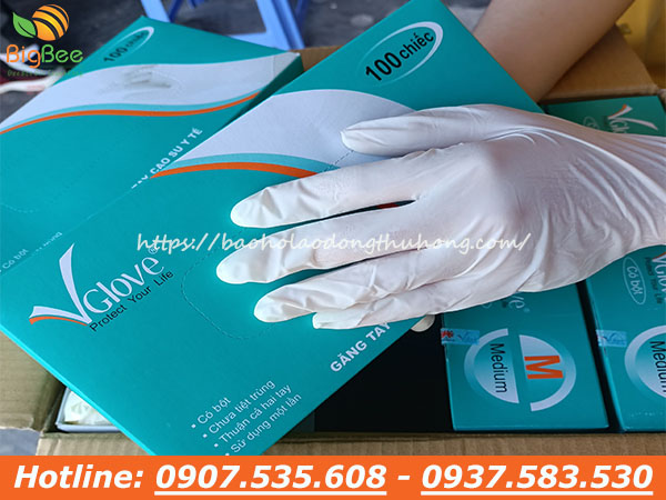 găng tay cao su y tế Vglove có bột