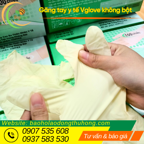 Găng tay cao su y tế Vglove không có bột siêu dai Găng tay cao su y tế Vglove không có bột siêu dai