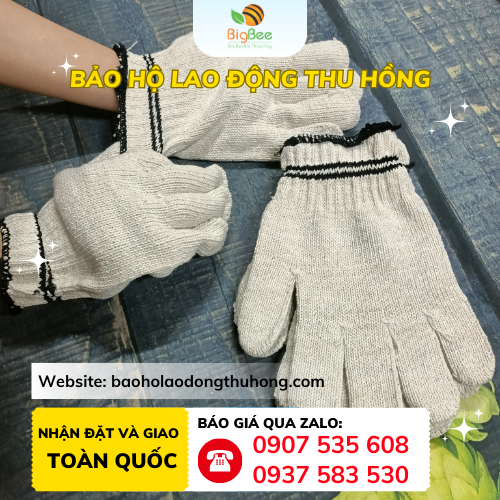 Găng tay len kem 100g hai viền đen Găng tay len kem 100g hai viền đen bám tốt - chống trượt