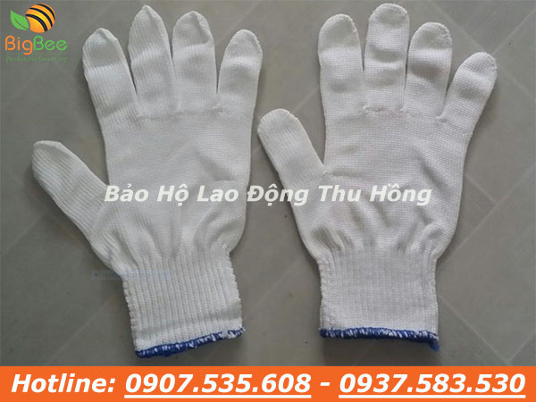 găng tay len lao động sợi poly trắng