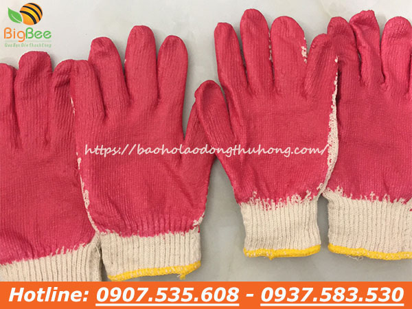 găng tay len nhúng nhựa 1 mặt đỏ
