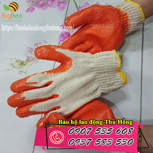 găng tay len nhúng nhựa màu cam