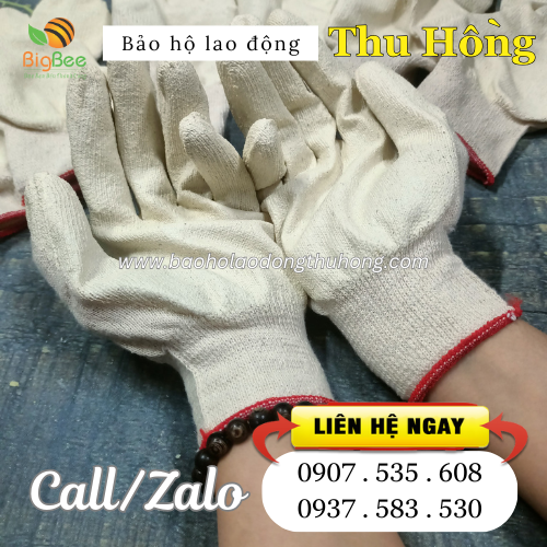 Găng tay len nhúng nhựa màu trắng siêu bám dính Găng tay len nhúng nhựa màu trắng siêu bám dính