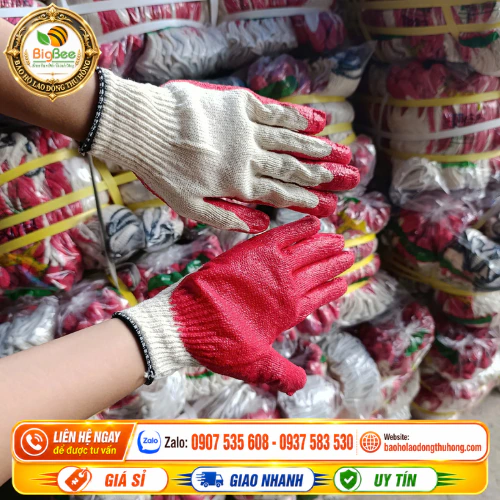 Găng tay len phủ nhựa đỏ đủ loại 40g - 60g - 80g Găng tay len phủ nhựa đỏ đủ loại 40g - 60g - 80g