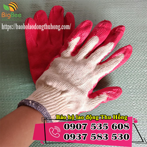 găng tay len phủ nhựa đỏ